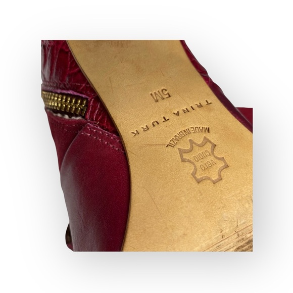 Trina Turk ❉ Los Gatos Heeled Leather + Suede Peep Toe Ankle Bootie ❉ Wine ❉ 5M - Picture 13 of 16